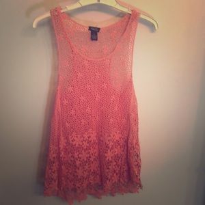 Coral crocheted flowy tank